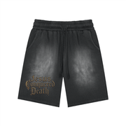 Jesus Conquered Death Rectangle Patch Washed Shorts - Premium  from ODMPOD - Just $37.50! Shop now at Feu de Dieu