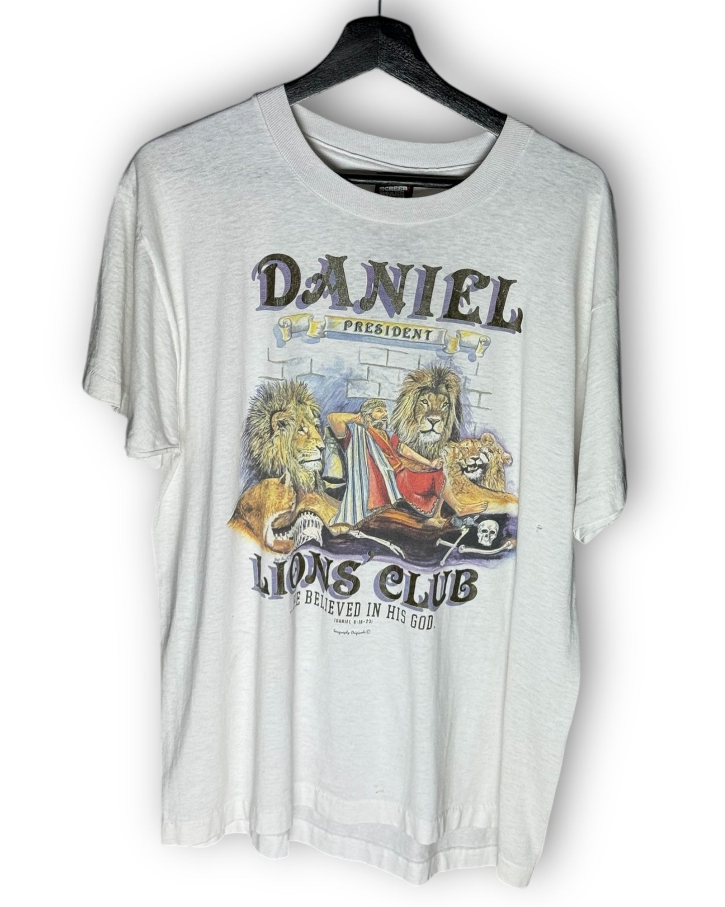 Daniel President Lions Club He Believed in His God Vintage T-Shirt XL - Premium Christian Jesus Vintage T-shirts from Fruit of the Loom - Just $150! Shop now at Feu de Dieu