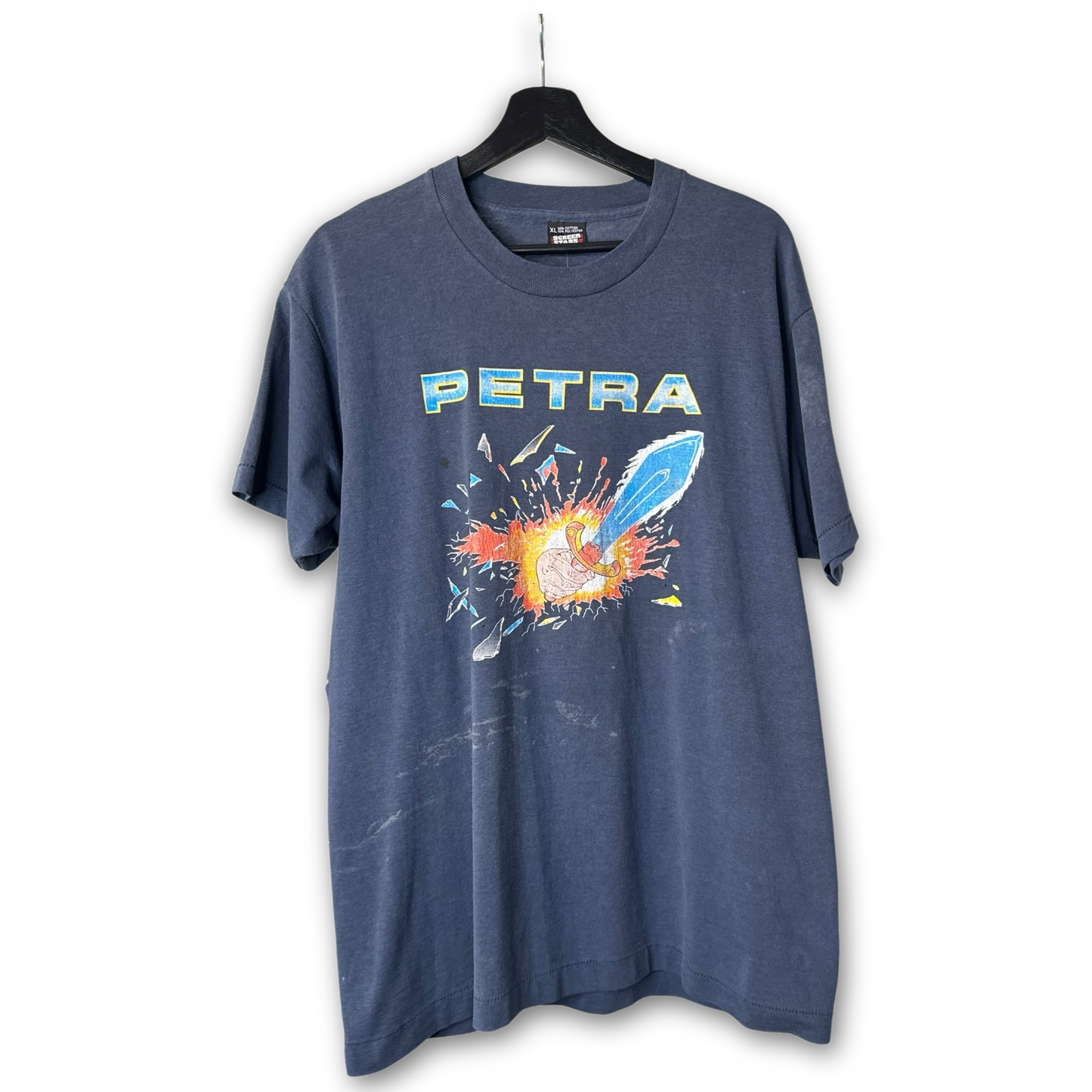 Vintage 1989 Petra "On Fire!" World Tour Distressed T-Shirt XL Sword of the Spirit