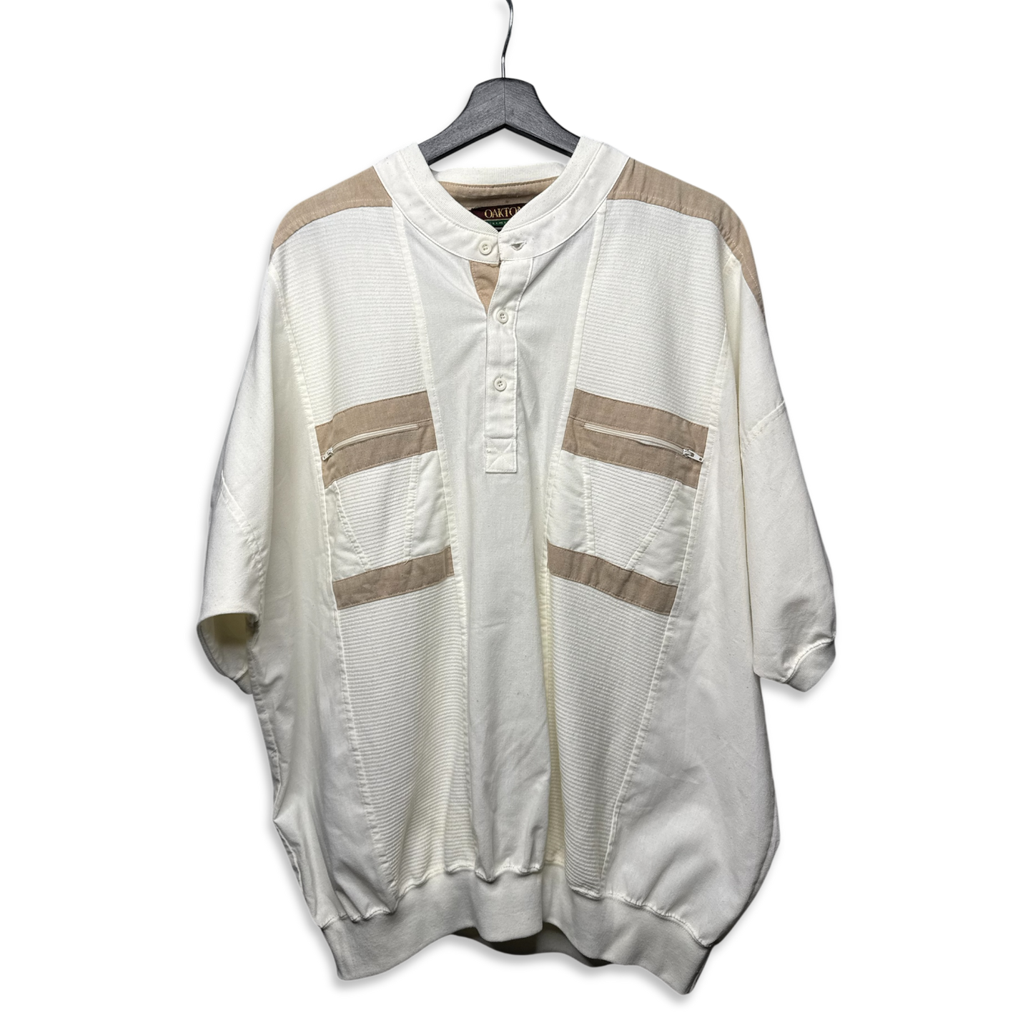 Vintage Oakton Henley "Feu de Dieu" Textured Knit Zip Pockets