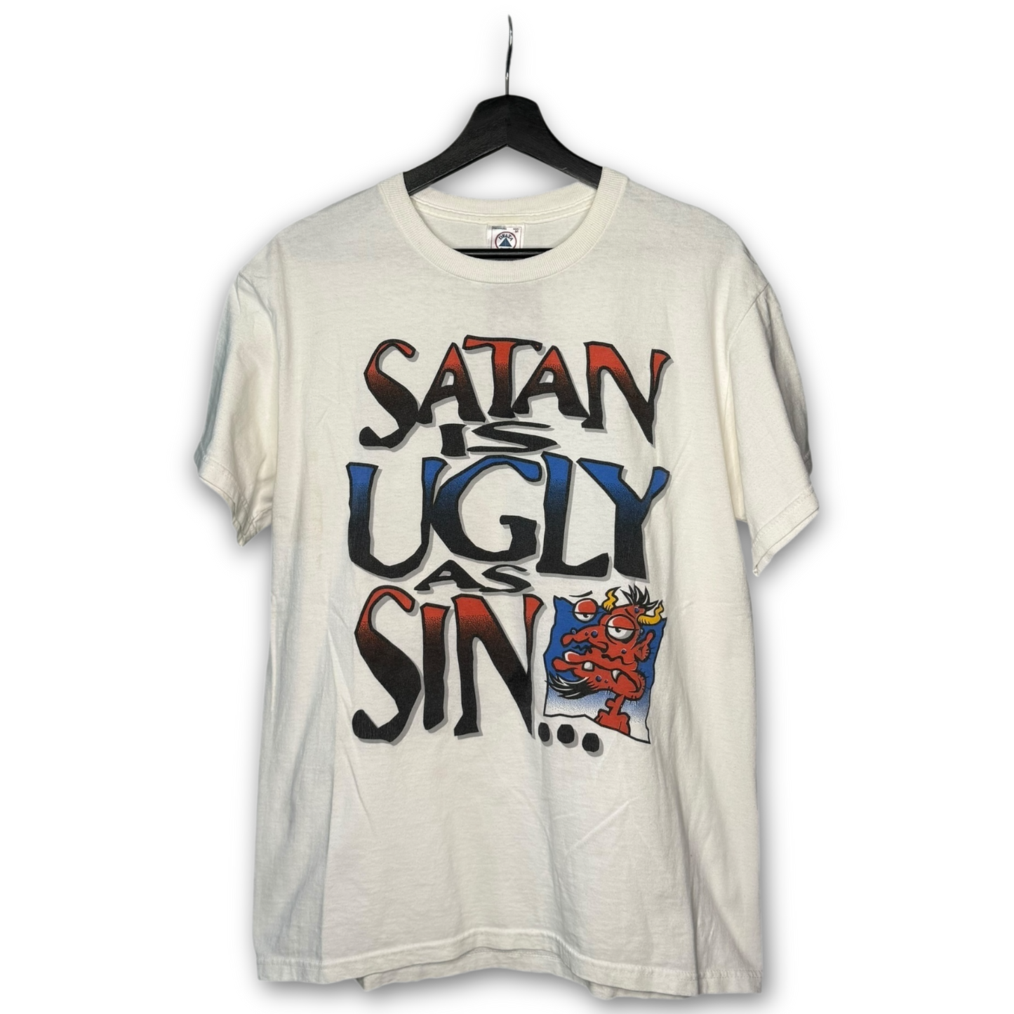Vintage 1990 Satan Is Ugly As Sin Jesus T-Shirt M Funny Christian Graphic