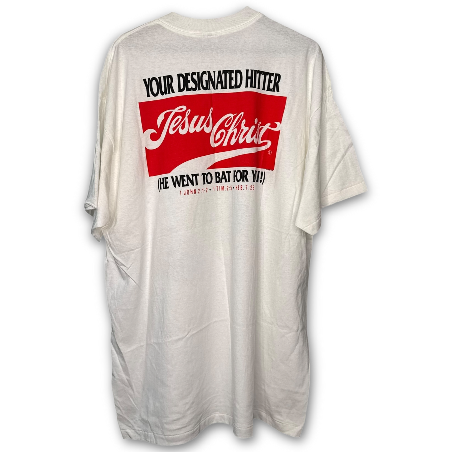 Vintage 90s His Sacrifice Jesus Baseball T-Shirt XXL DS Living Epistles Designated Hitter