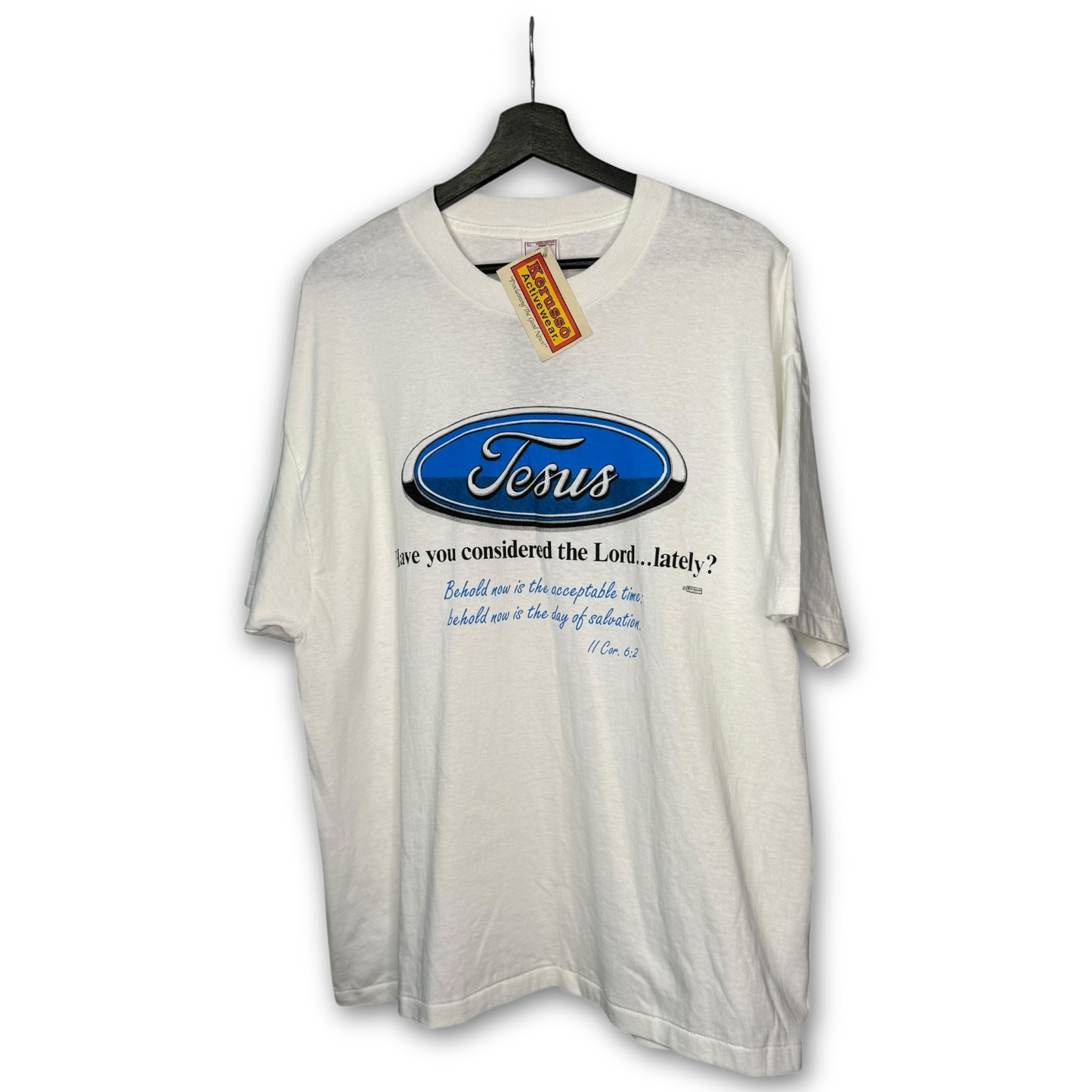 Vintage 90s Jesus Ford Logo Parody Kerusso T-Shirt XL Deadstock 2 Corinthians 6:2