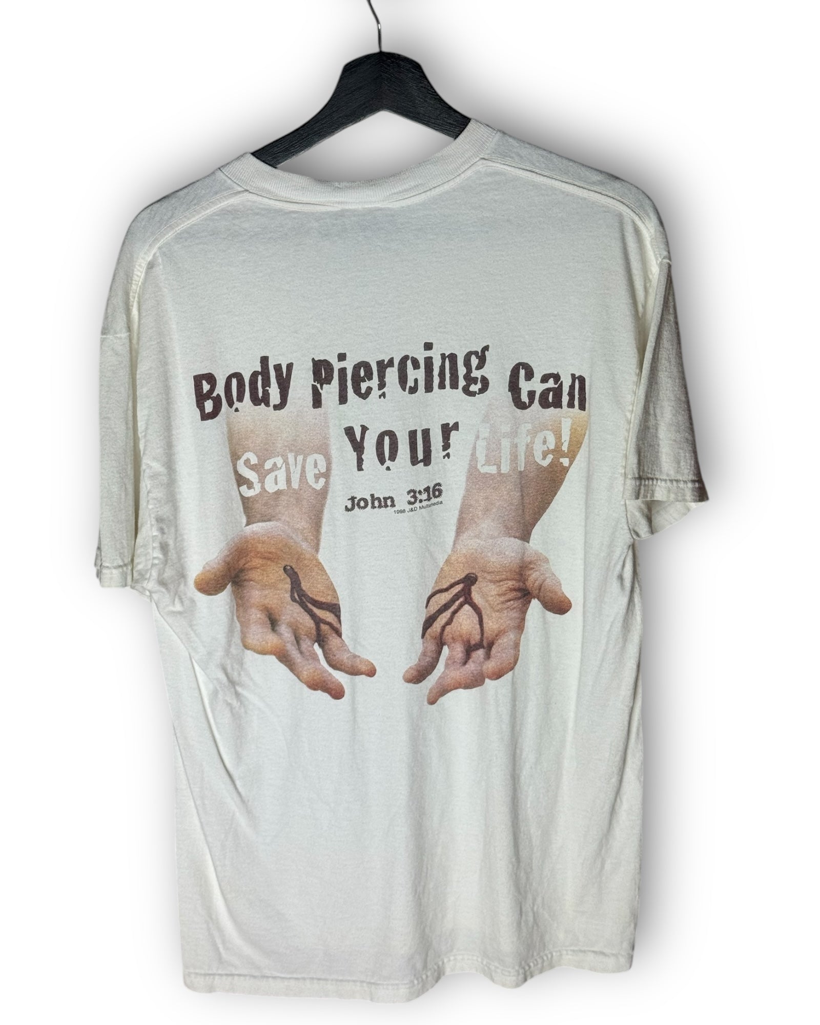 Ask Me About Body Piercing Vintage T-Shirt L - Premium Christian Jesus Vintage T-shirts from J&D Multimedia - Just $45! Shop now at Feu de Dieu