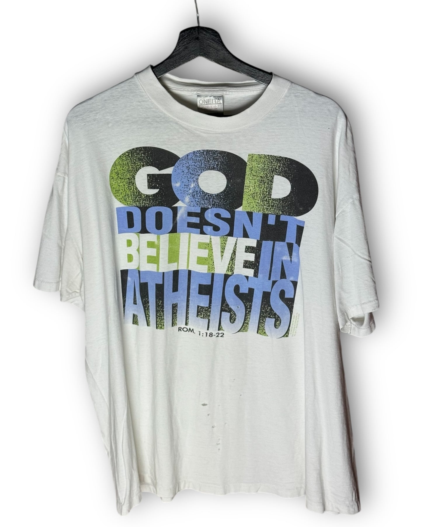 God Doesn’t Believe In Atheists Vintage T-Shirt XXL - Premium Christian Jesus Vintage T-shirts from Vintage - Just $120! Shop now at Feu de Dieu