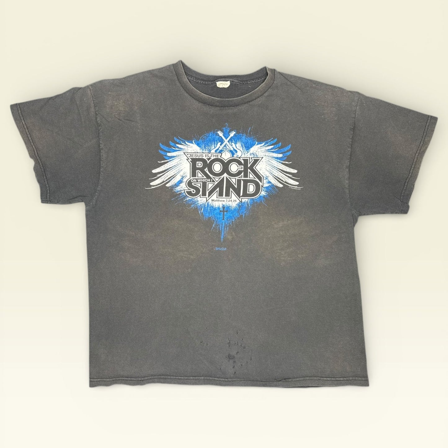 Thrashed Vintage Jesus Is The Rock T-Shirt XXL Distressed Grunge Wings Rock Band