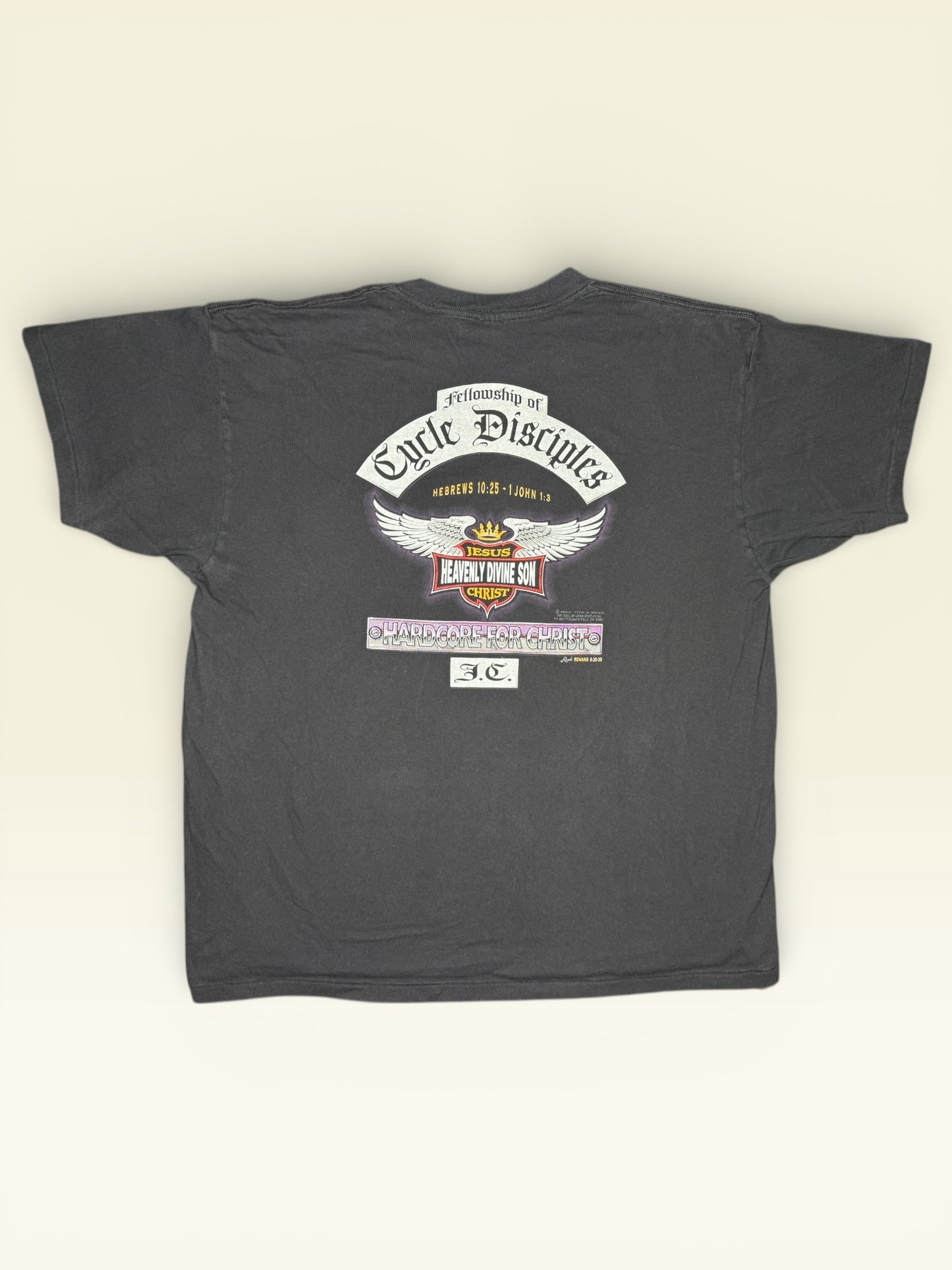 Vintage 1994 Heavenly Divine Son Biker T-Shirt 2XL Cycle Disciples Harley Parody Cycle Disciples