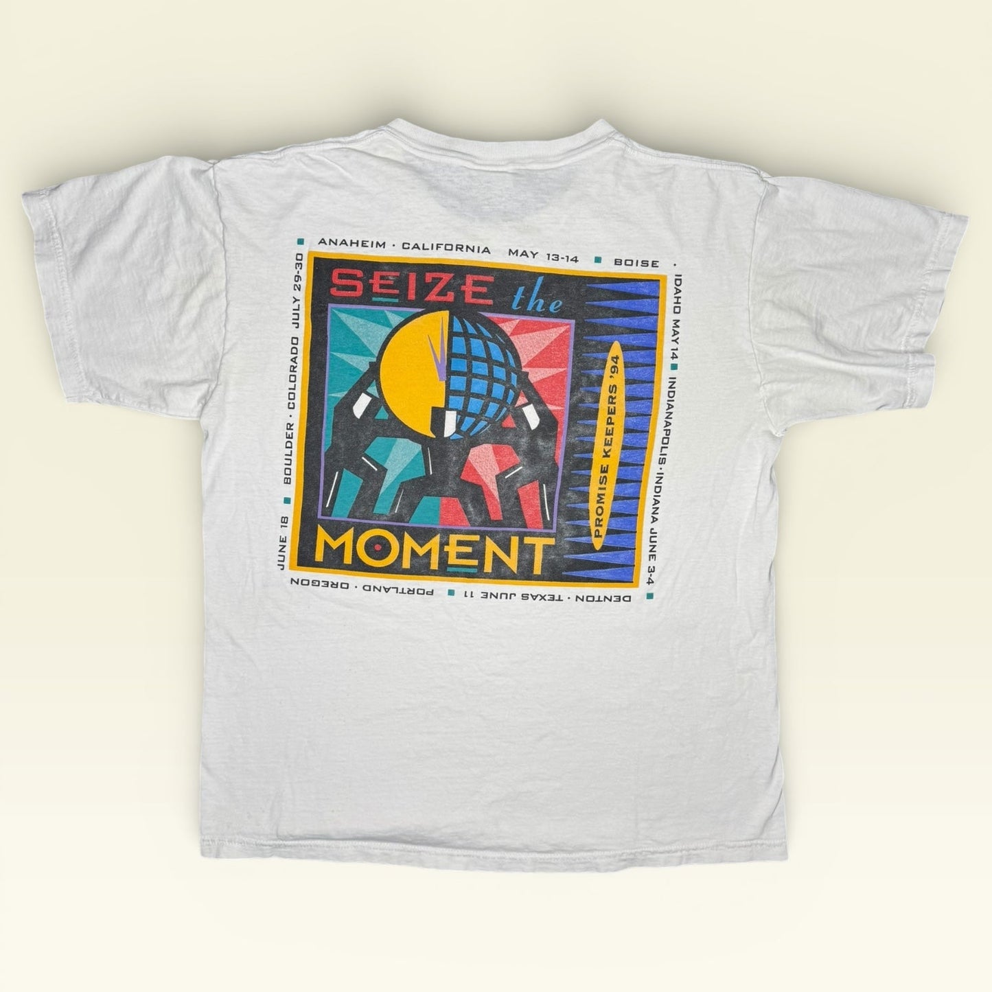 Vintage 1994 Promise Keepers Seize The Moment T-Shirt XL Tultex Globe Graphic