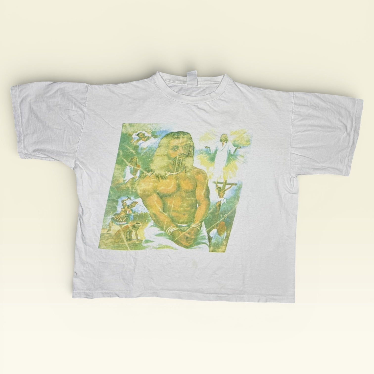 Vintage Black Jesus 90s T-Shirt XXL White Single Stitch Kanye West Style Rare