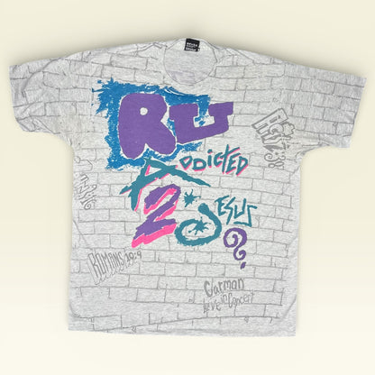 Vintage Carman R U Addicted 2 Jesus T-Shirt XL Graffiti Brick Wall 90s Streetwear