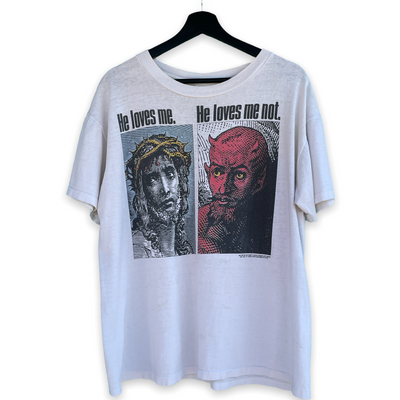 He Loves Me, He Loves Me Not - Jesus Devil Vintage Shirt - Premium  from Feu de Dieu - Just $46! Shop now at Feu de Dieu